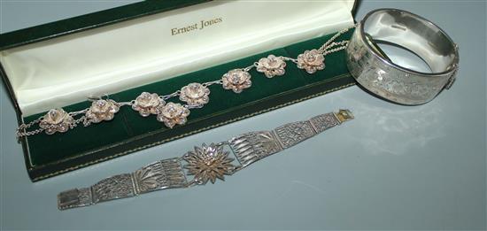 Silver bangle, filigree silver bracelet, filgree silver necklace